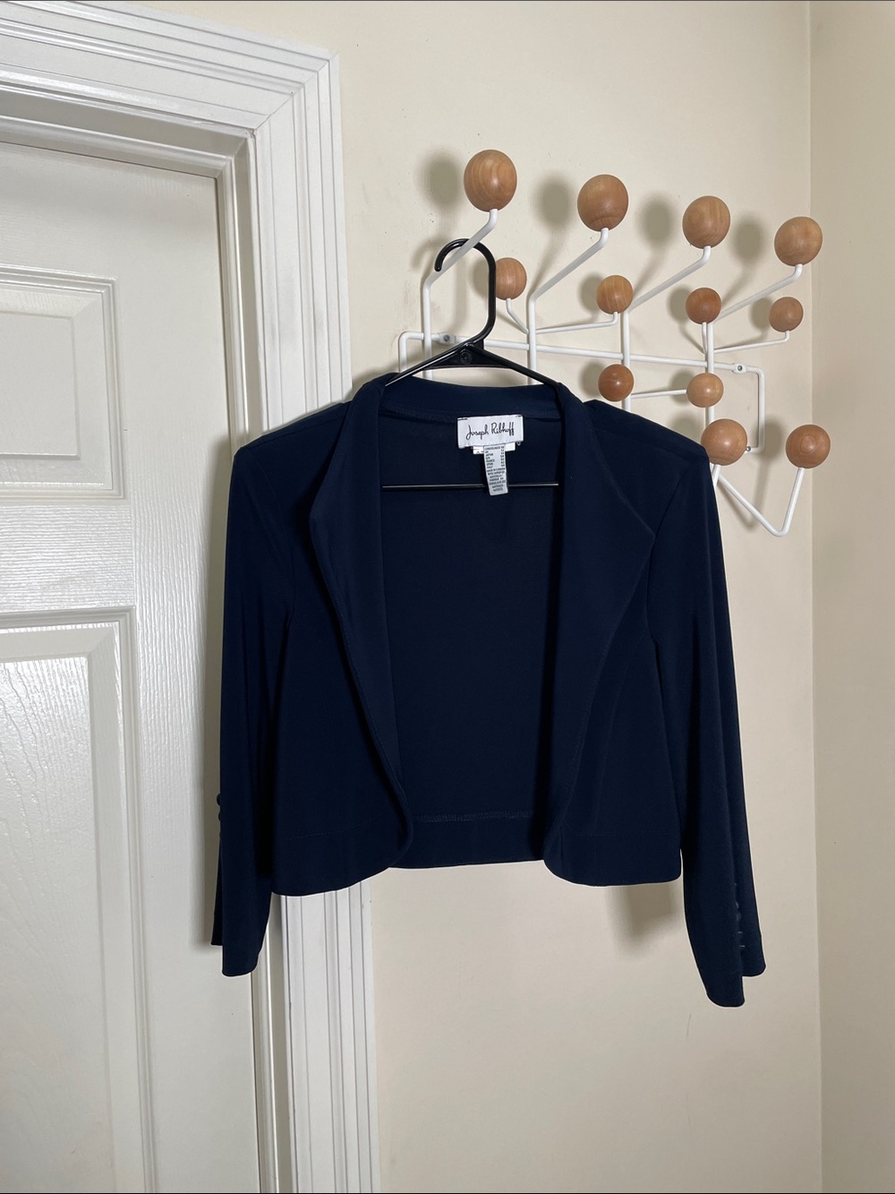 Joseph Ribkoff Navy Cropped Open-Front Blazer Shoulder Pads Navy - 10